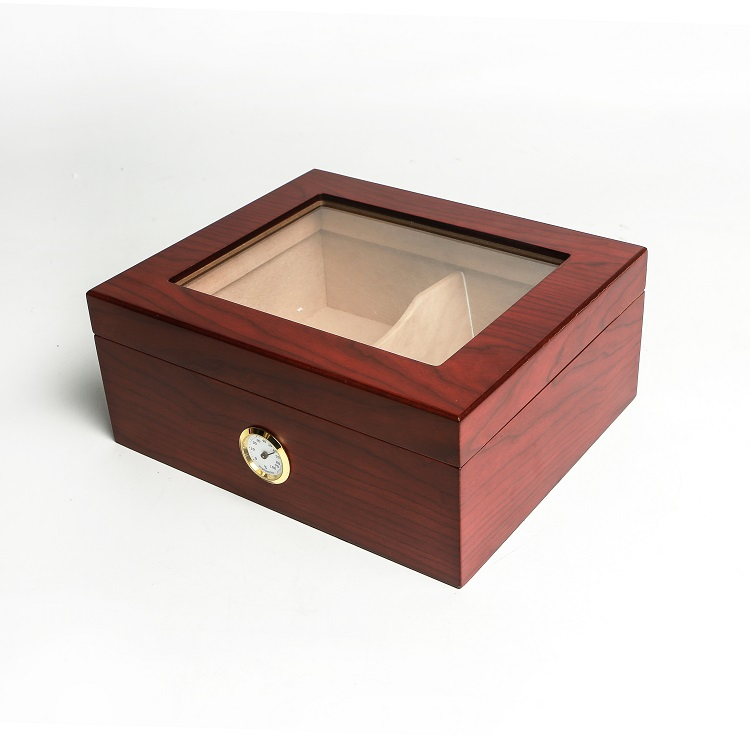Portable Logo Laser Engraving Transparent Top Windproof Cedar Wood Cabinet