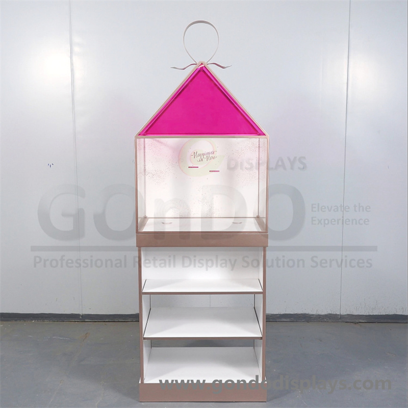 Store Retail MDF Wooden Wood Acrylic Makeup Cosmetic Display Stand with Wooden Shelves