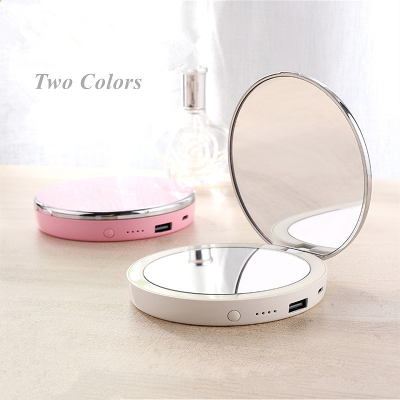 Female Gift Makeup Mirror Power Bank 5000 mAh Fill Light Round Mirror Power Bank
