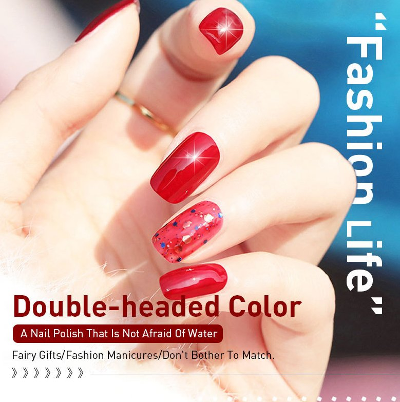 Double-Headed 2 in 1 Water Based Air Dry Nail Polish Eco-Friendly Matte Organic Long Lasting Gel Nail Polish Non-Peelable 3D Glitter Lasting Nail Gel Polish