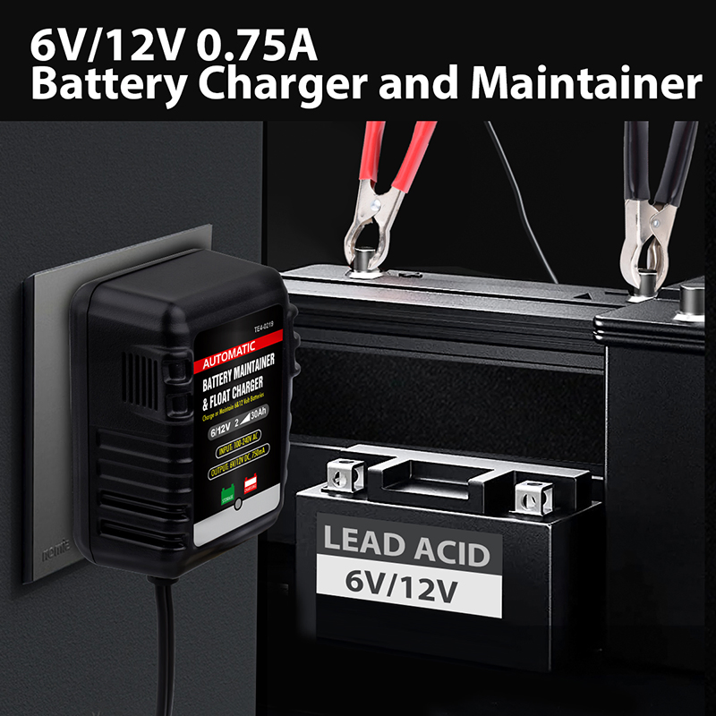Automatic 6V/12V Battery Charger Maintainer 750mA - Motorcycle ATV RV Charger with Overcharge Protection & Spark Proof
