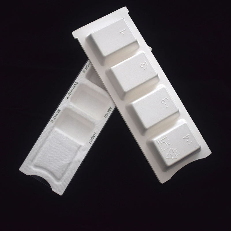 Pfas Free Bagasse Medicine Box 4 Times Reminding Pills Container with RPET Clear Cover