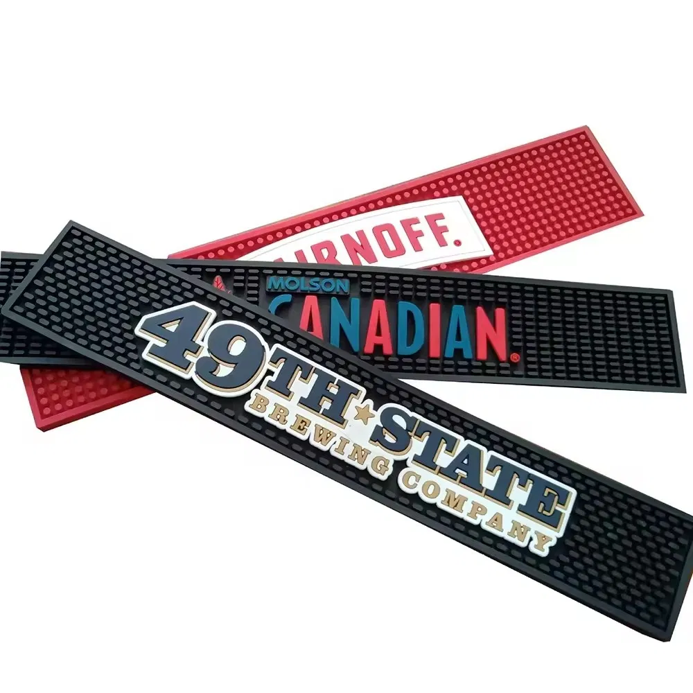 Custom Bar Accessories Personalized Bar Mats Custom Logo Printing Embossed Rubber PVC Silicone Bar Mat