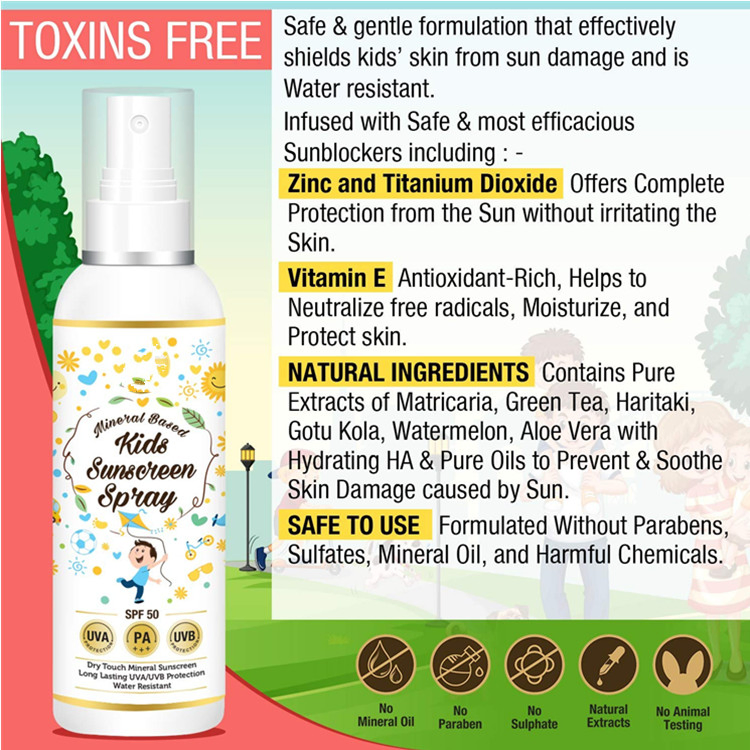 OEM Mineral Based Water Resistant Kids Sunscreen Spray SPF 50