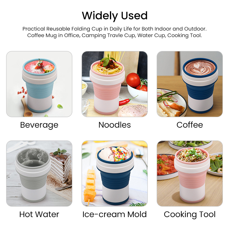 Custom Portable 12oz 16oz 350ml 450ml 500ml 550ml Outdoor Travel Reusable Silicone Folding Collapsible Coffee Mug Silicon Foldable Drinking Water Cups with Lids