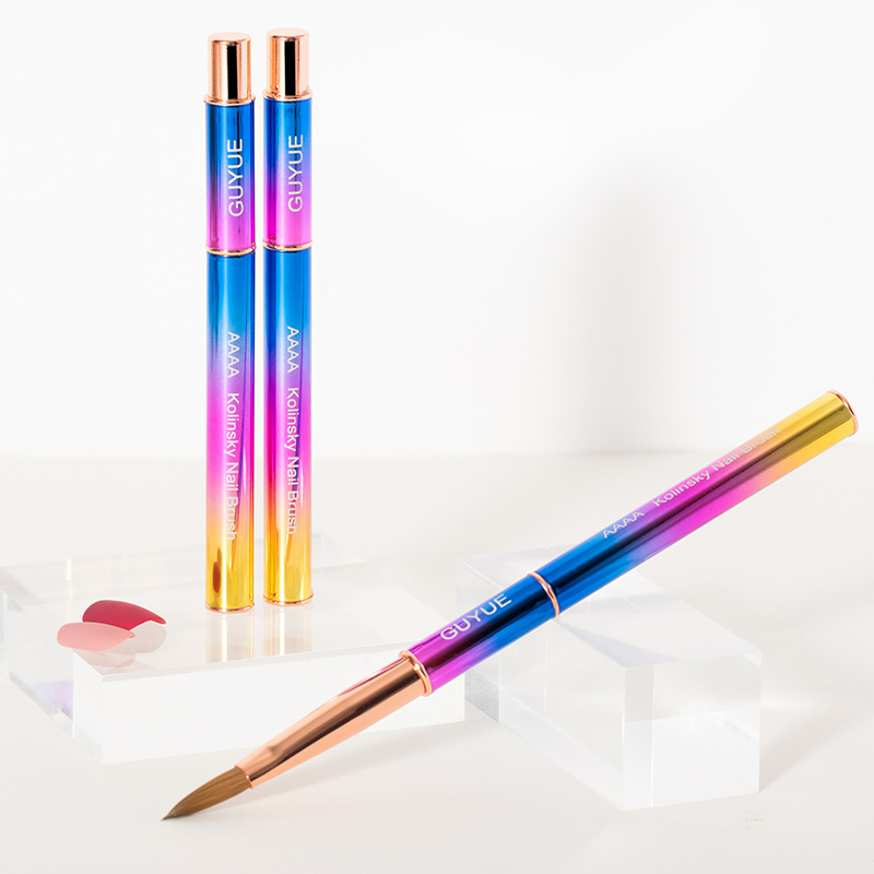 New Arrival Rainbow Color Metal Handle 100% Kolinsky Handle Nail Brush