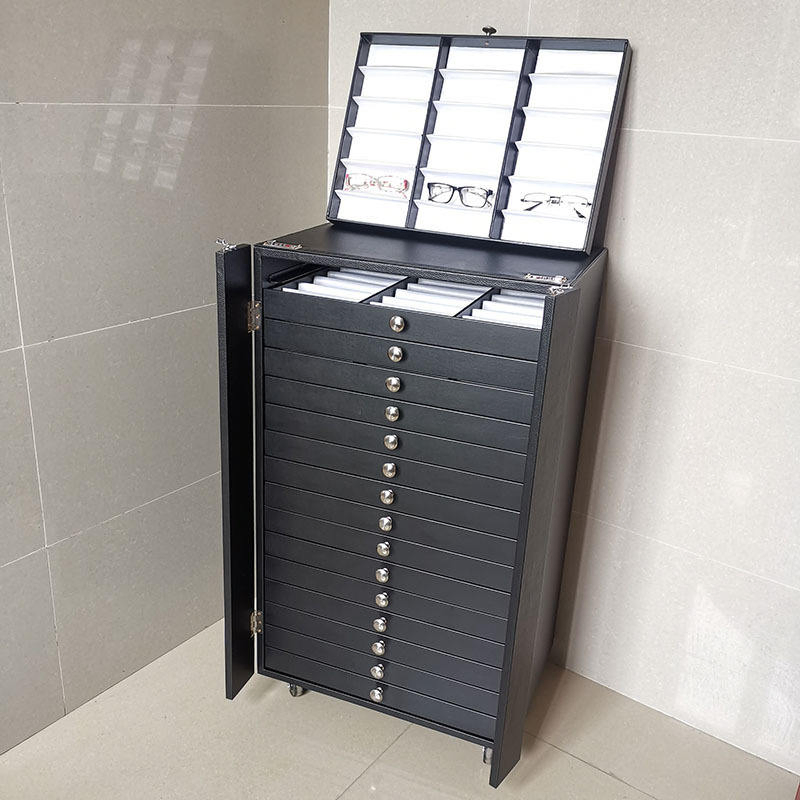 288 Slots Portable Black Storage Suitcase Eyewear Display Exhibition Wheel Trolley with Sunglasses Cabinet