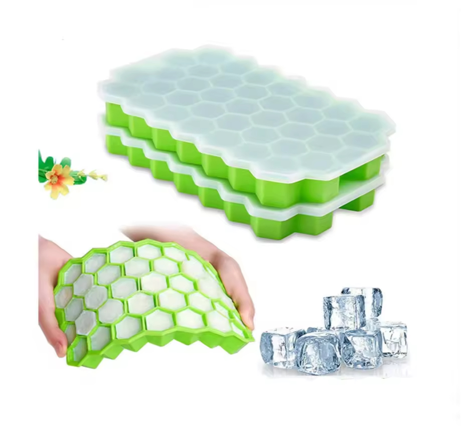BPA Free Food Grade Silicone Ice Cream Mold Honeycomb Silicone Ice Cube Tray with Lids