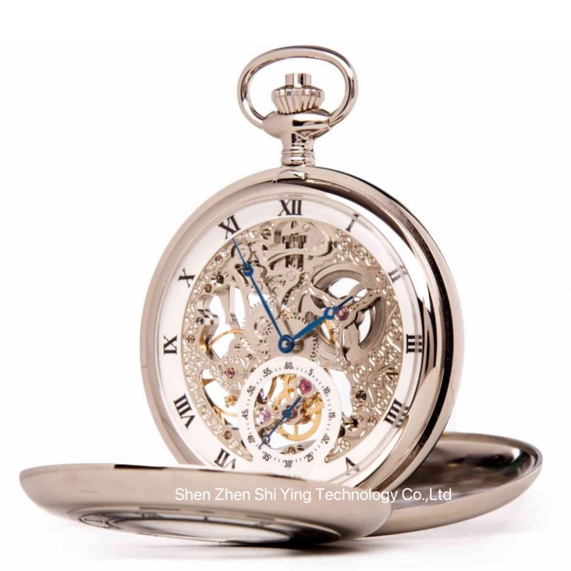 Best Men's Luxury Classic Skeleton Mechanical Double Hunter Pocket Watch with Chain