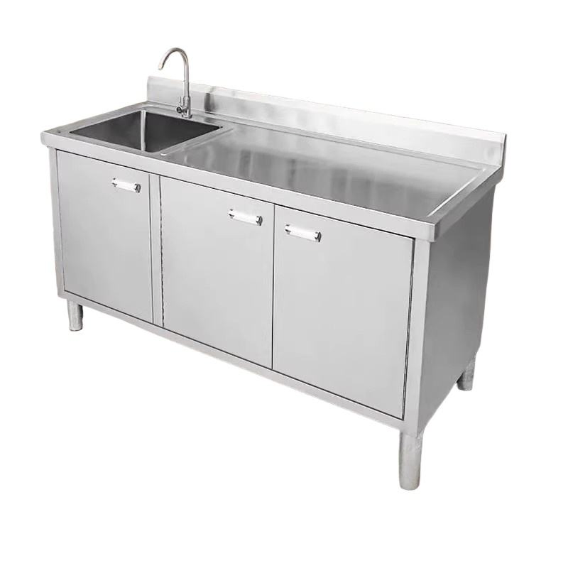 Stainless Steel Prep Table with Sink and Enclosed Cabinet Worktable for Catering