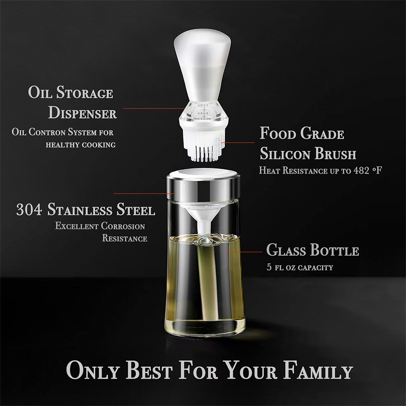 2 in 1 150ml Glass Olive Oil Dispenser Bottle with Basting Brush for Cooking Frying Kitchen