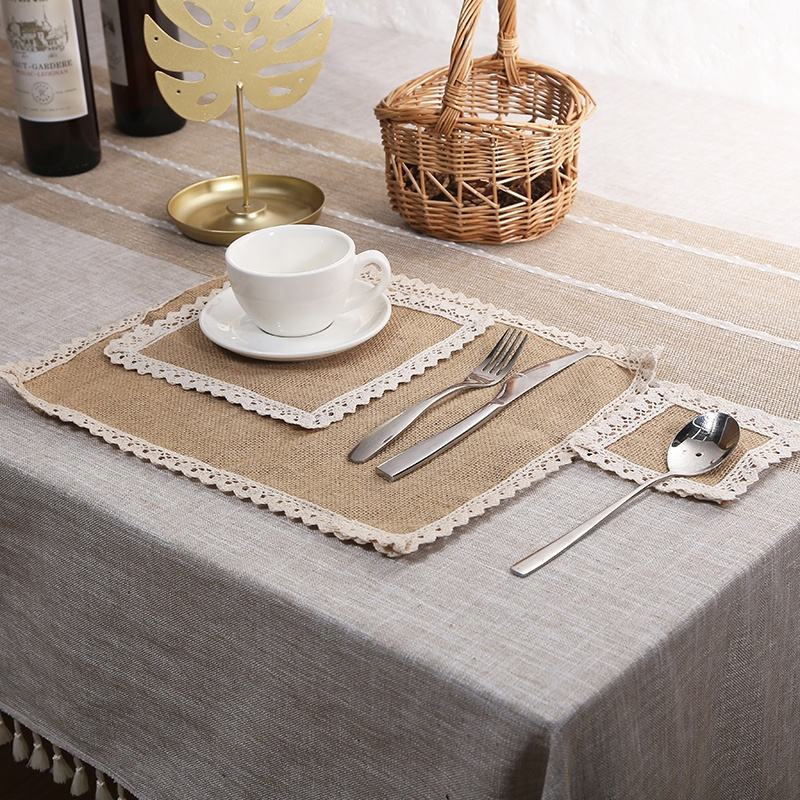 Rectangle White Fringed 12 Inches Laced Burlap Table Mats Jute Place Mats