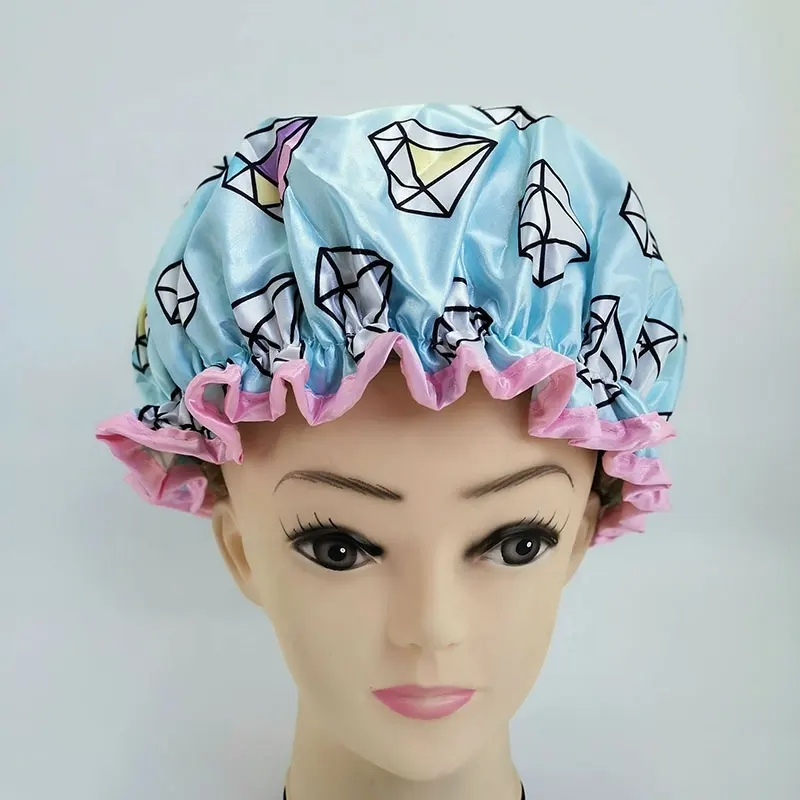 Luxury Blue Diamond Shower Caps Waterproof Material