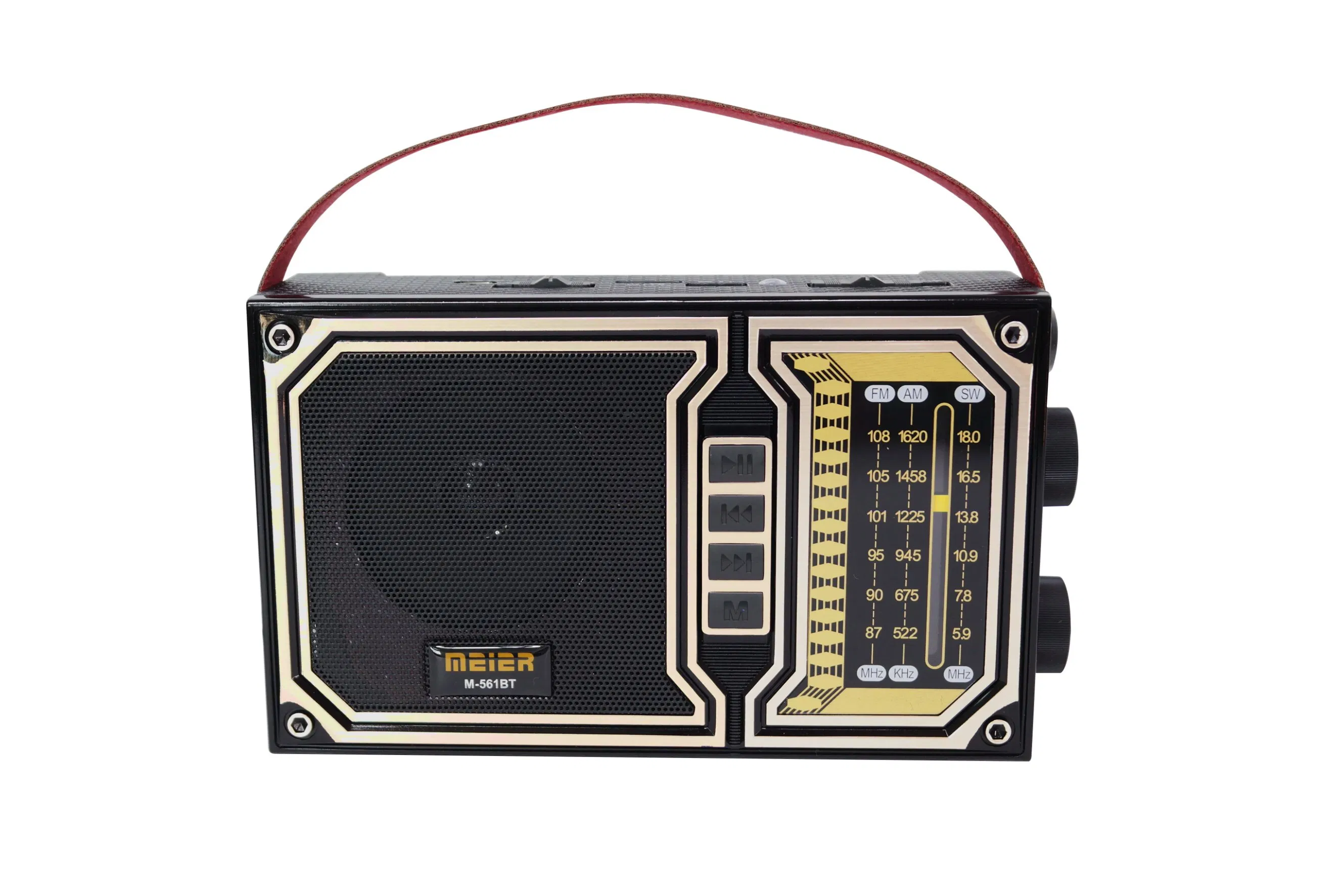 Portable 3-Band Am FM Sw Radio, TF Card and MP3 Player, Rechargeable Speaker, Bluetooth Retro Design, Flashlight Meier M-561bt