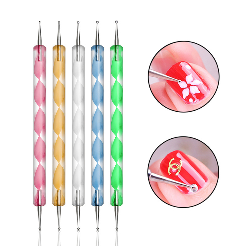 Colorful Paint Nail Brush Spiral Nail Point Drill Indentation Pen