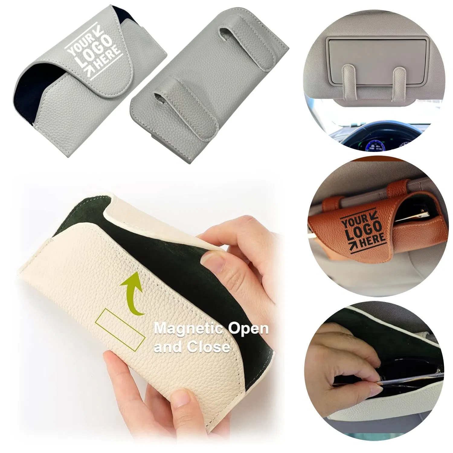 Leather Car Glasses Holder Clip, Visor Accessories Eyeglasses Holder