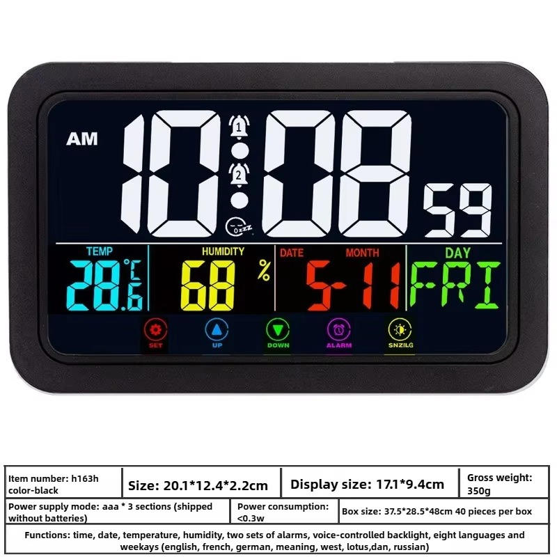 Table Clock with Calendar Temperature Humidity Modern Desk Table
