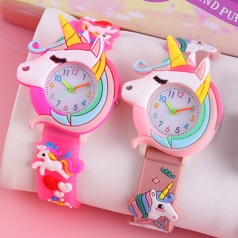 2 Unicorn Watches Cute Cartoon Pink and Deep Pink