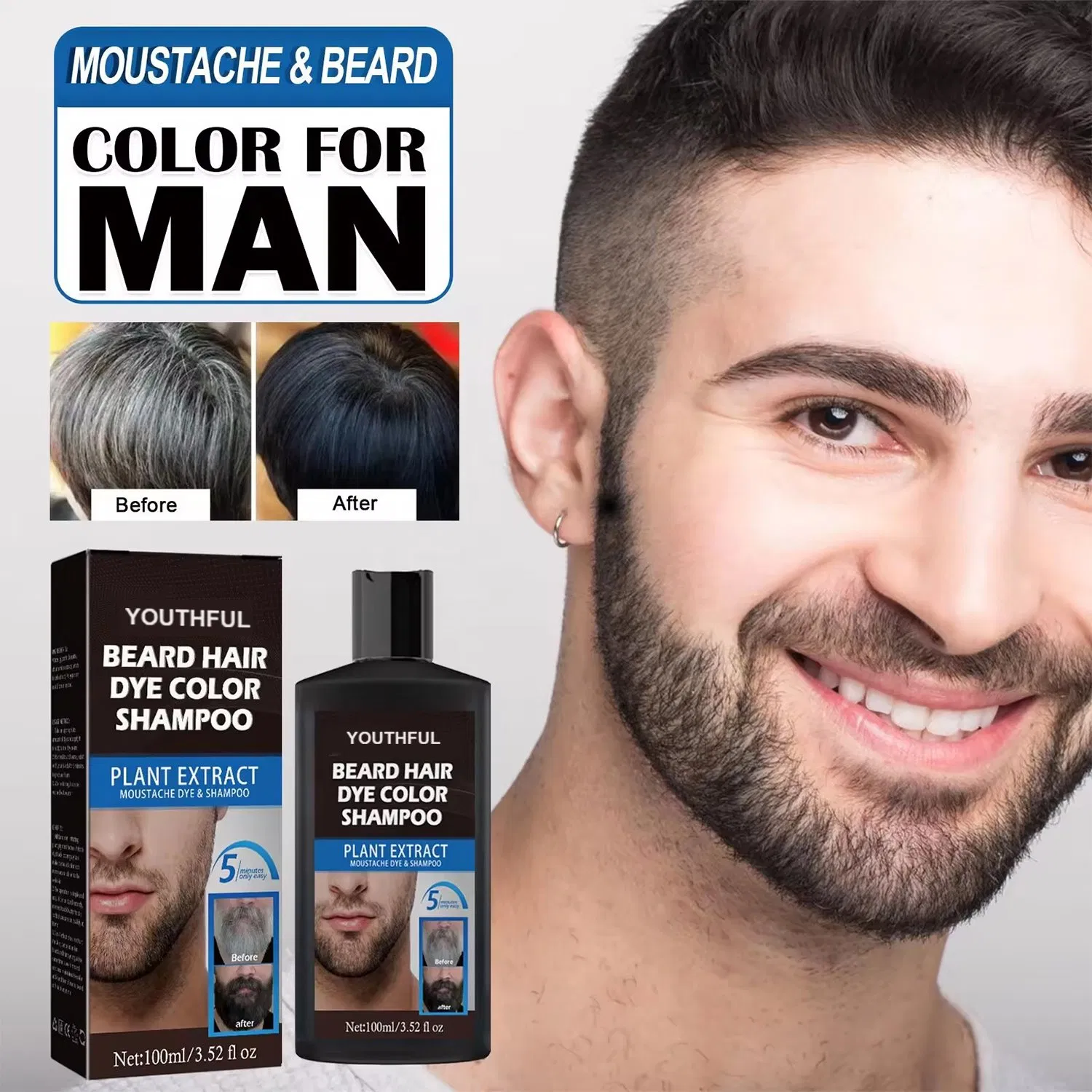 Easy Use Men's Moustache Beard Hair Dye Color Black Shampoo