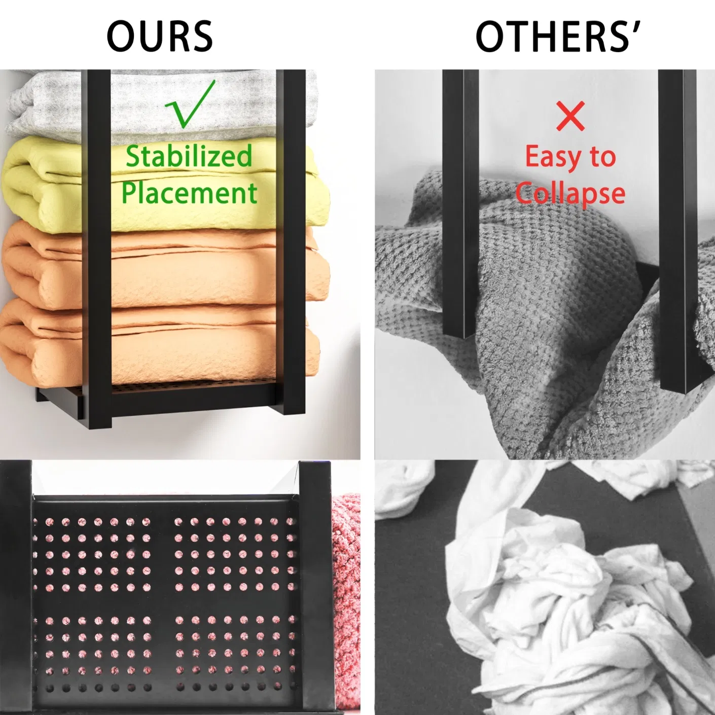 Wall Black Metal Blanket Bath Towel Rack Holder for Bathroom Toilet Washroom