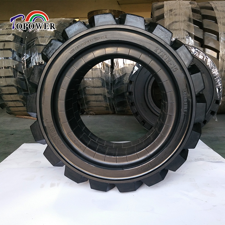 Сверхэластичная цельнолитая шина 27x12-15 для автовышек и мини-погрузчиков