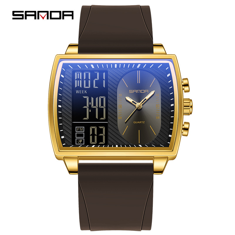 Men's Multifunctional Commuter Watch Sanda Square Waterproof Luminous Cross-Border Bestseller Electronic Watch