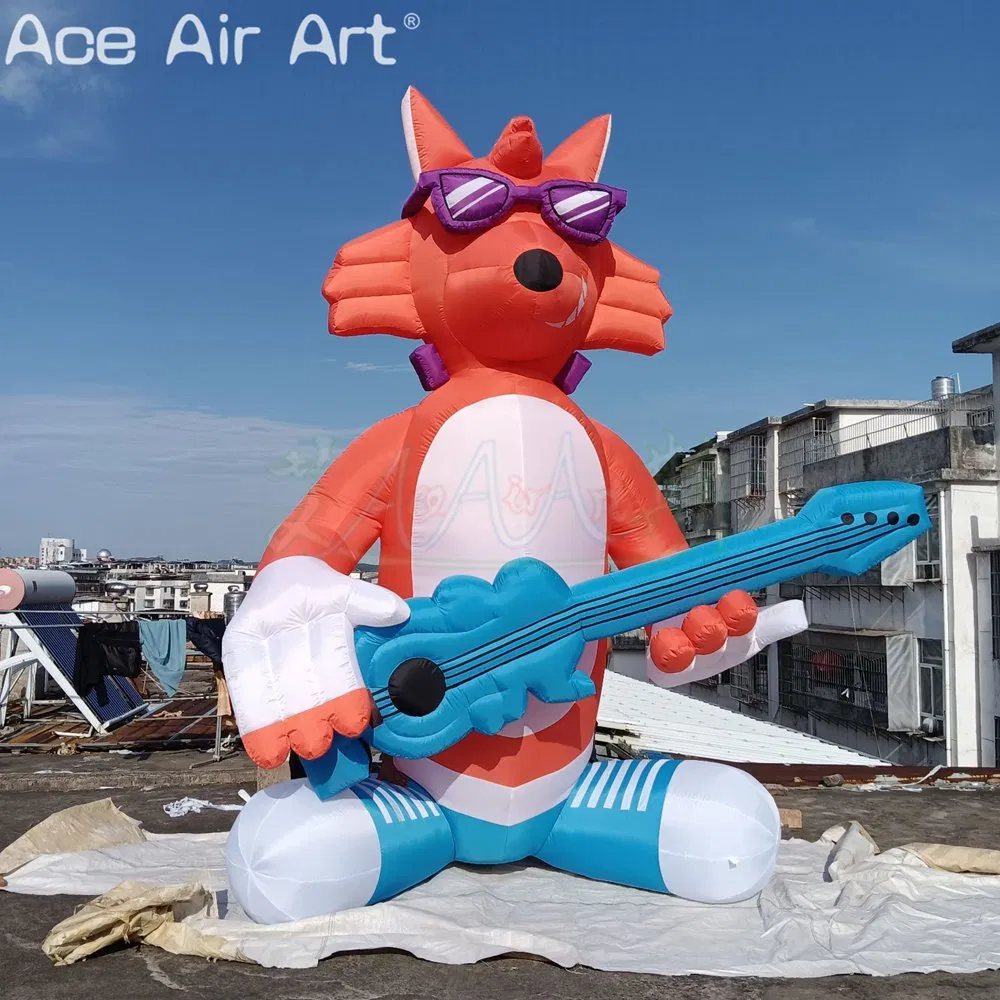 Giant Inflatable Rock Fox Mascot, Music Festival Themed Guitar Playing Inflatable Fox Model