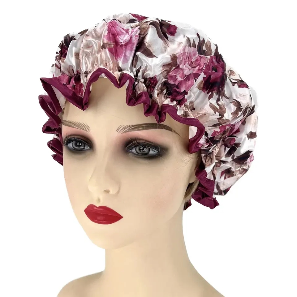 Popular Peony Printing Big Size Double Layer Bath Shower Cap