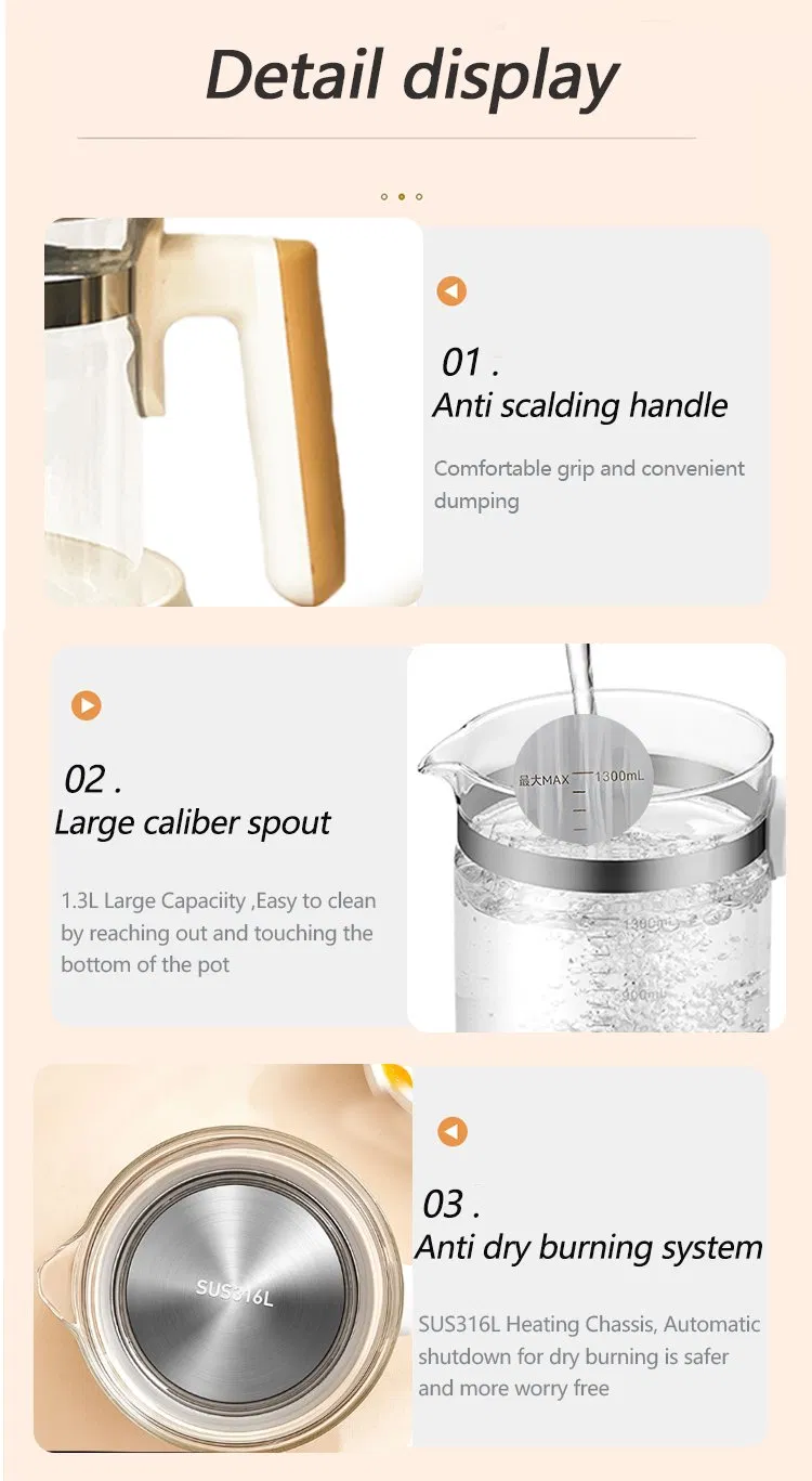 1.3L Precise Temperature Control Household Milk Warm Disinfection Smart Glass Electric Kettle for Baby Milk Modulator