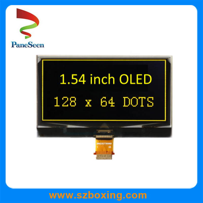 1.54'' Yellow Graphic OLED Display with 128*64 Resolution/ 14pins Spi, II C Interface/130 Brightness