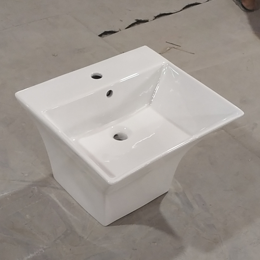 Factory Direct Supply Square Ceramic One Piece Wall Hung Wash Basin for Bathroom