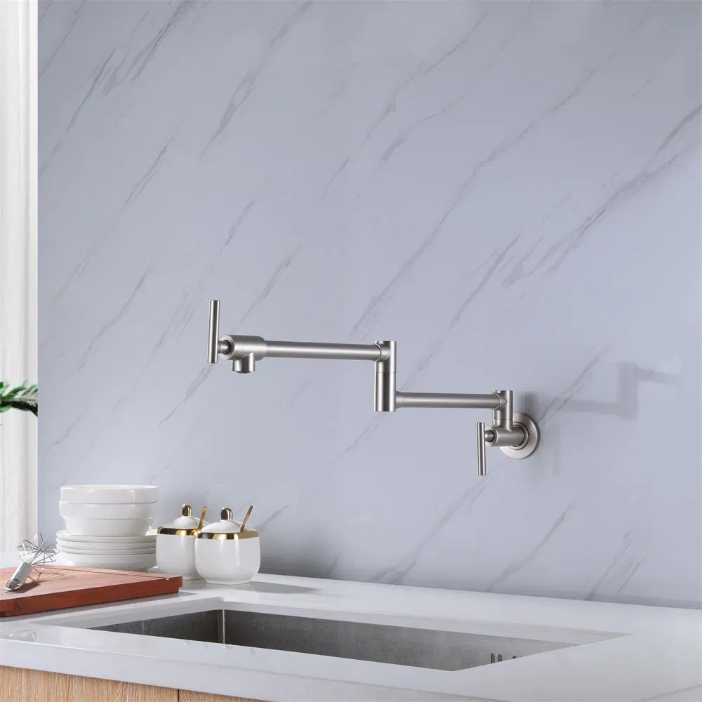 Flexible Brushed Nickel Finished Sink Mounted Flexible Pulling out Copper Kitchen Mixer