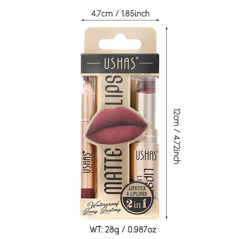 Lip Liner Pencil Strap Non Stick Cup Longlasting Waterproof Matte Lipstick Set 12 Colors