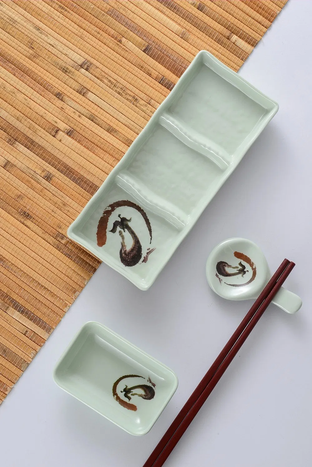 Rectangular Sauce Dish Melamine Material 3 Divided Sauce Dishes