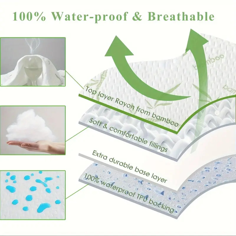 Bamboo Fiber 3D Air Layer Hypoallergenic TPU Waterproof Mattress Protector Cover Bed Sheet