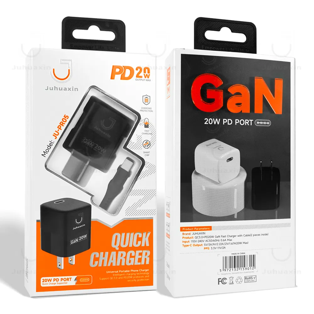 Original Design Ju-Pr05 Pd 20W QC3.0 Cellphone Accessories OEM 20W Us Plug Fast Charger Wall Charger for iPhone 16 Fast Charging Charger Cable Cell Phone AC