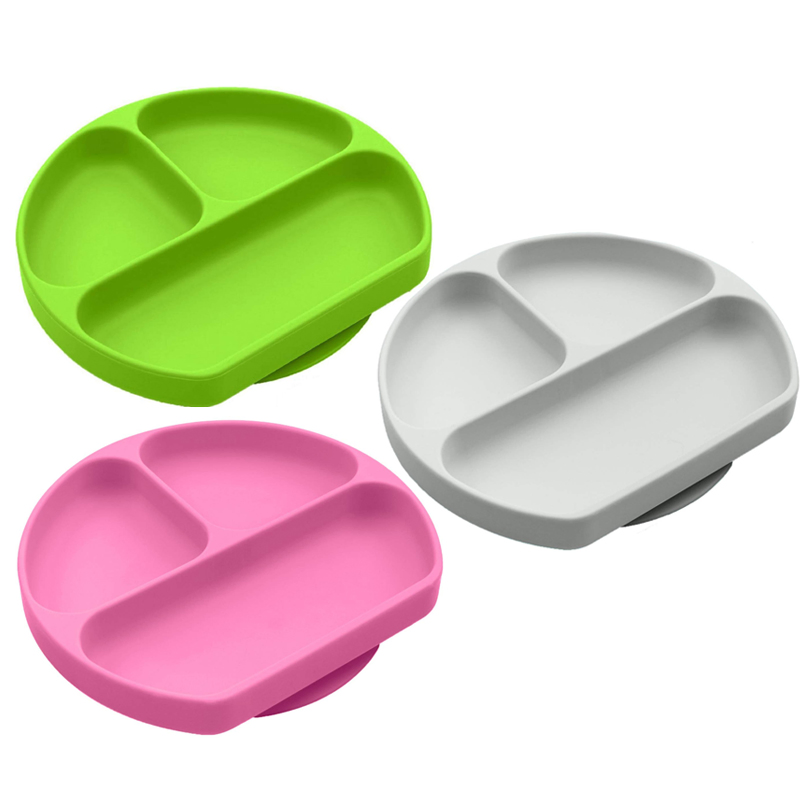 Custom Logo BPA Free 100% Silicone Divided Dinner Suction Plates for Babies
