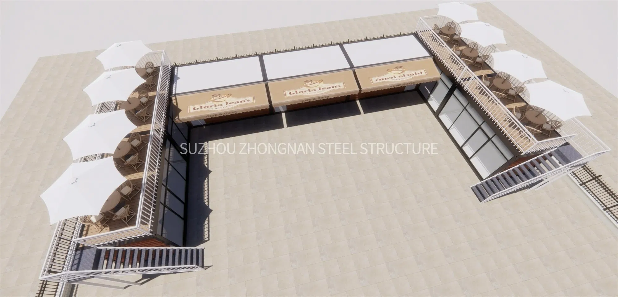 Large Beautiful Prefab Container Shop Building with Big Terrace for Sale