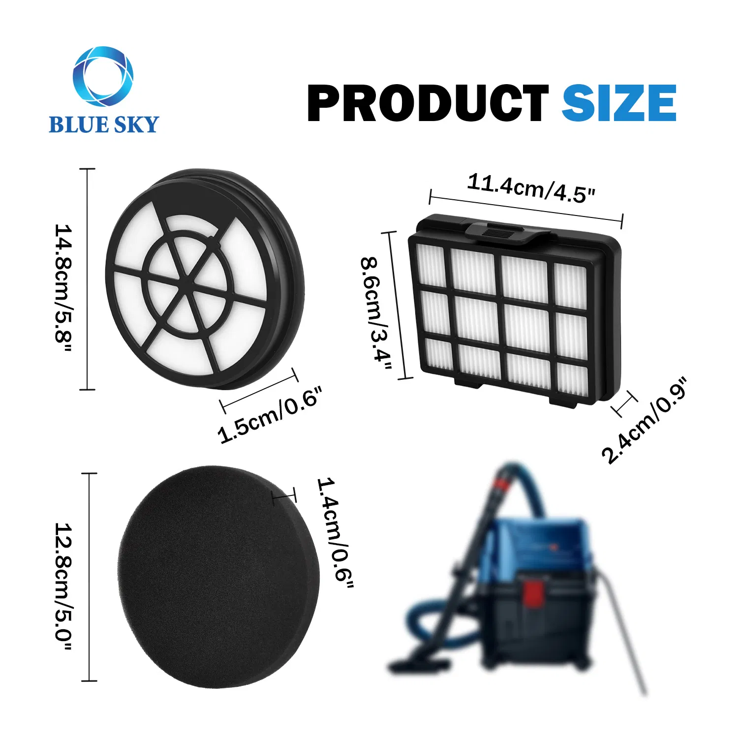 for Bulk Purchase, HEPA Foam Filter Replacement for Bosch Bbz152ef Series 2 Bgc05 Bgs05 Bagless Vacuum Cleaner