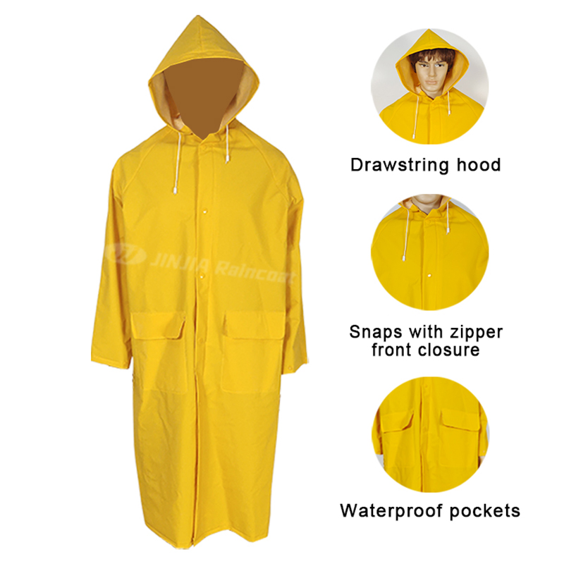 High Quality Heavy Duty PVC Polyester Rain Poncho Adult Mens Waterproof Raincoats for Rain
