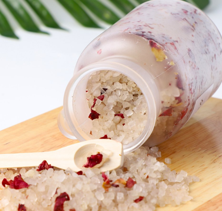 Online Wholesale in Stock Jordan Private Label Pure Natural Dead Sea Bath Salts with Dry Flowers Argan Oil