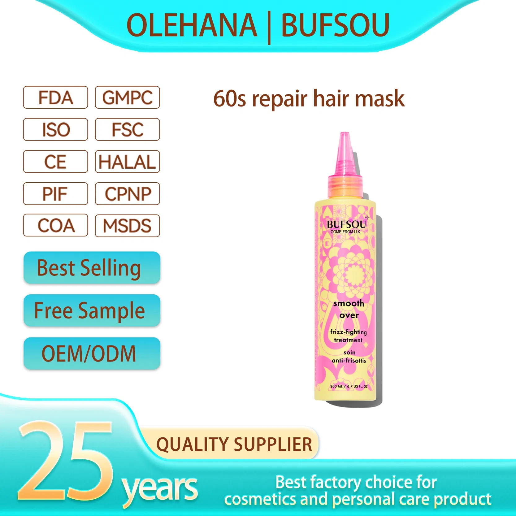 60s Instantly Reduce Frizz Smooth Private Label Customize Damaged Hair Repair Treatment Mask Professional Keratin Hair Mask