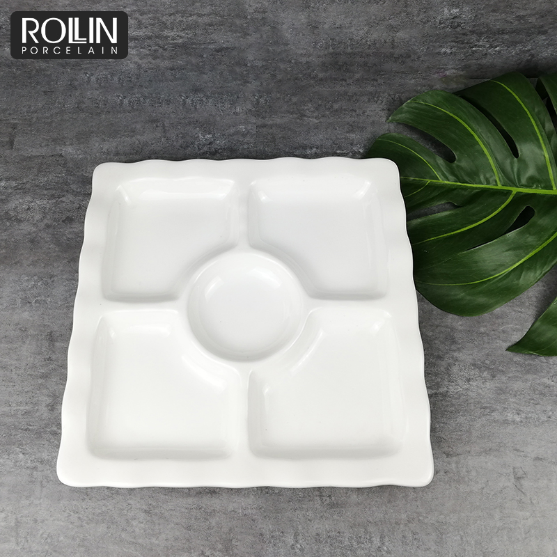 Porcelain Square Divided Dessert Plate