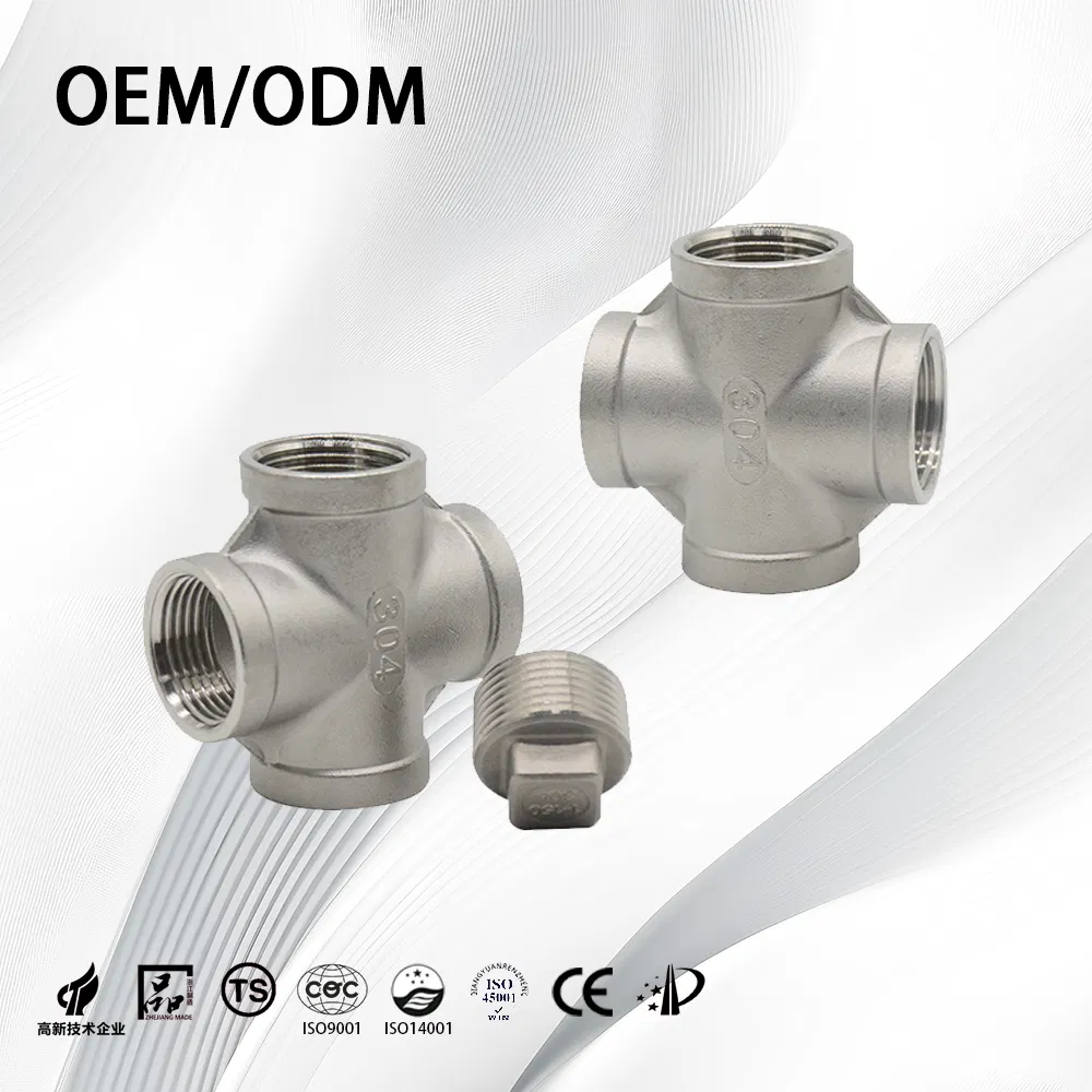 Stainless Steel ASME B16.9 Corrosion Resistant Threaded Pipe Fitting Equal Cross with Press Fitting