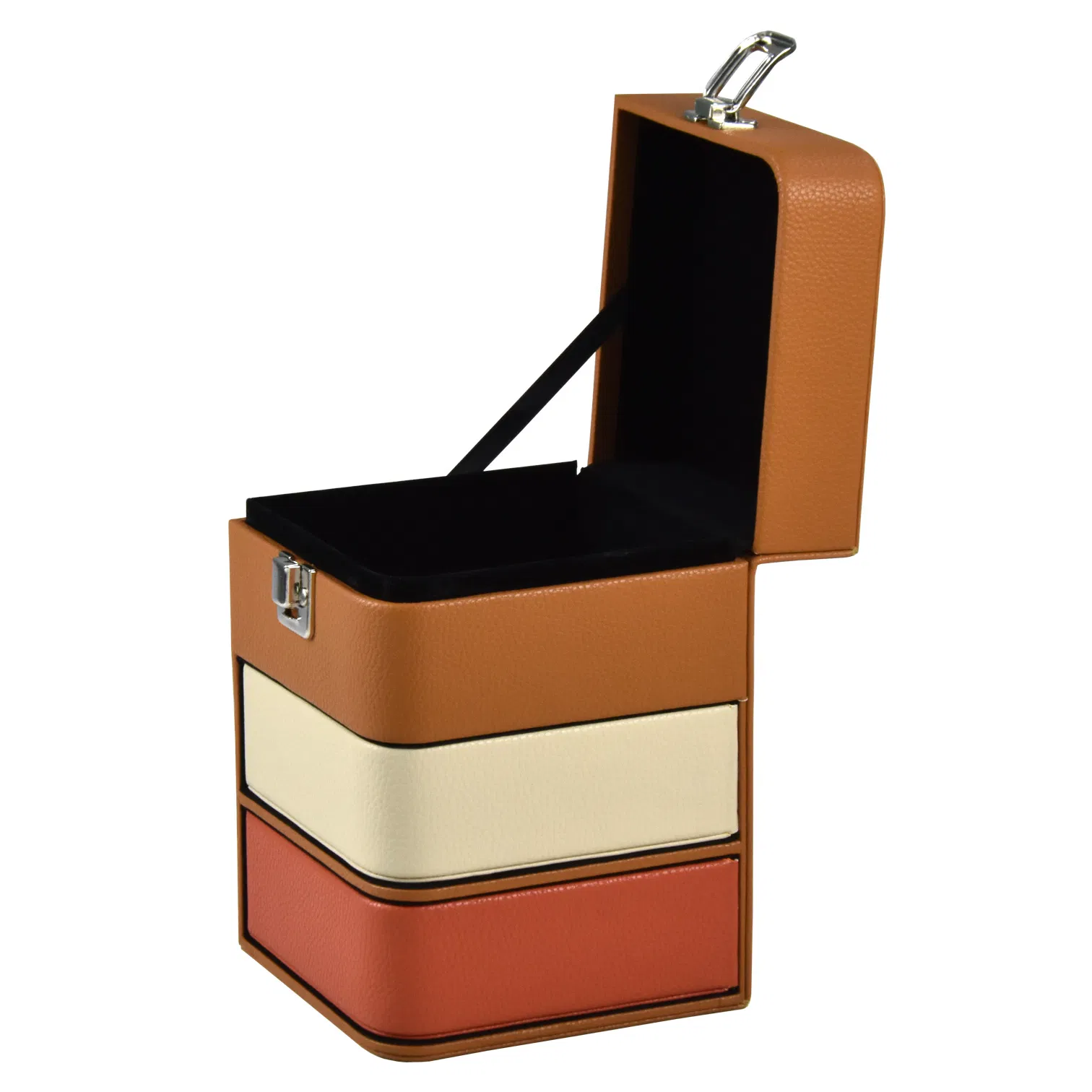 Personalized 3-Layer Contrast Color Leather Storage Travel Jewelry Organizer