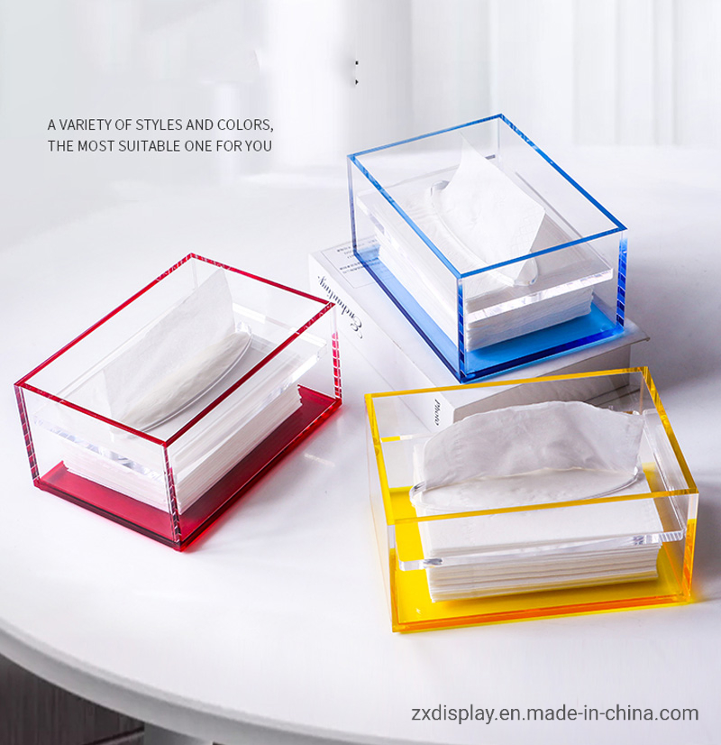 New Design Fashion Colored Acrylic Thick Plastic Tissue Box with Cover