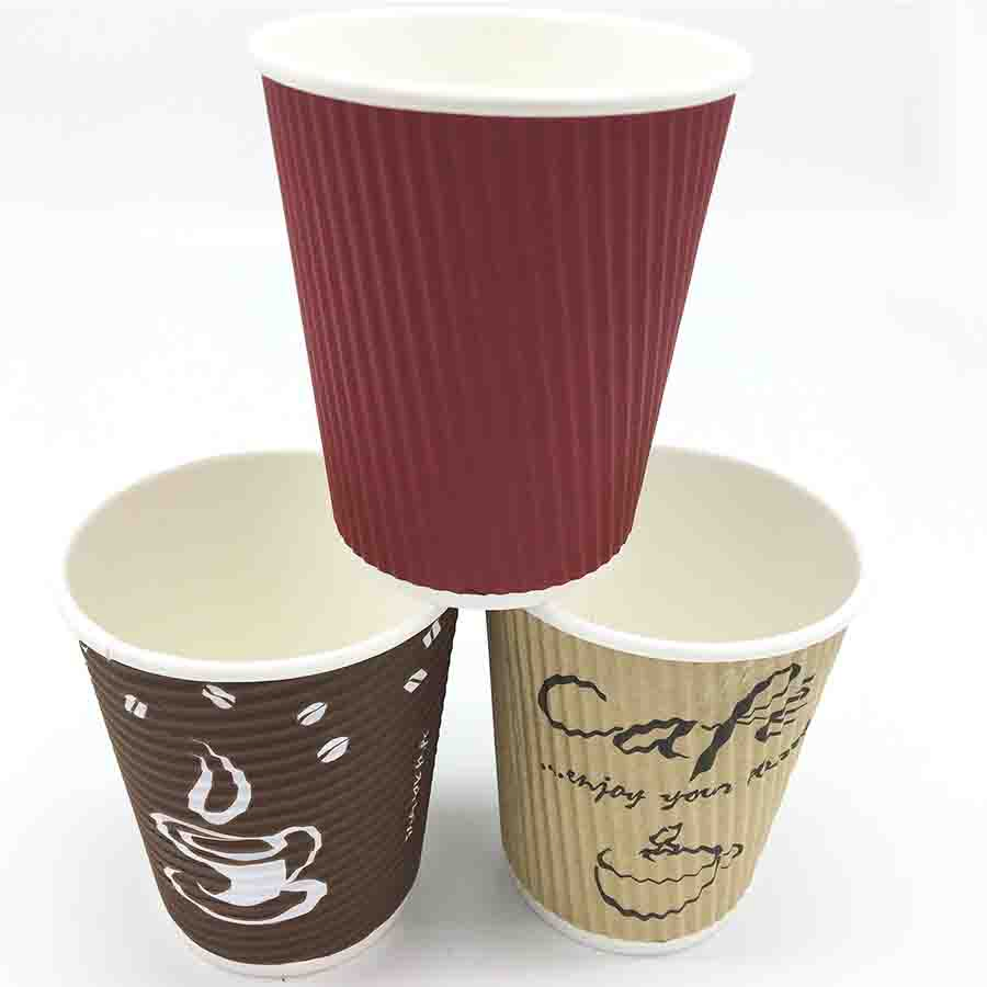 Disposable Ripple Wall Paper Cup Hot Coffee Paper Cup with Lids
