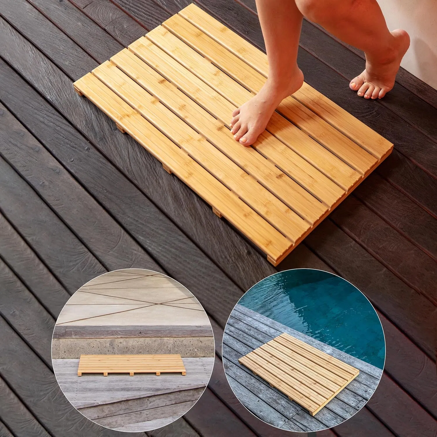 Anti Slip Bamboo Mat Sturdy Waterproof Bathroom Carpet Suitable for Both Indoor and Outdoor