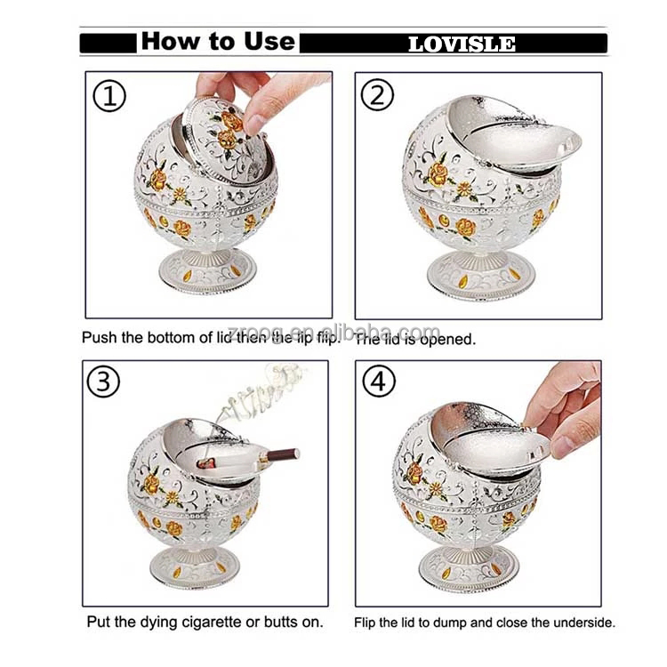 Vintage Windproof Ashtray with Lid Tabletop Cigarette Ashtray for Outdoor Indoor Metal Push Down Ashtray Smoking Ash Tray Hand Stamped Pattern Gift