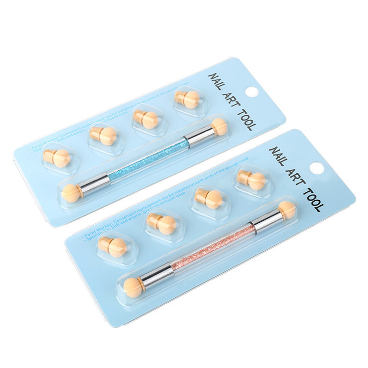 Double Side Shading Effect Sharp Round Nail Art Brush Manicure Tool Plastic \ Handle Artificial Sponge Nail Brush Set